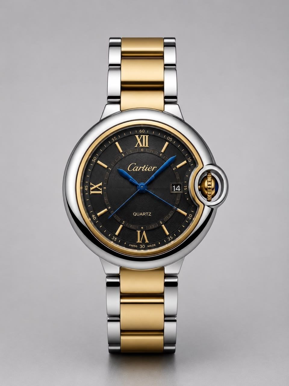 Cartier Dual Tone Black Dial Premium Quality Men Watch 818