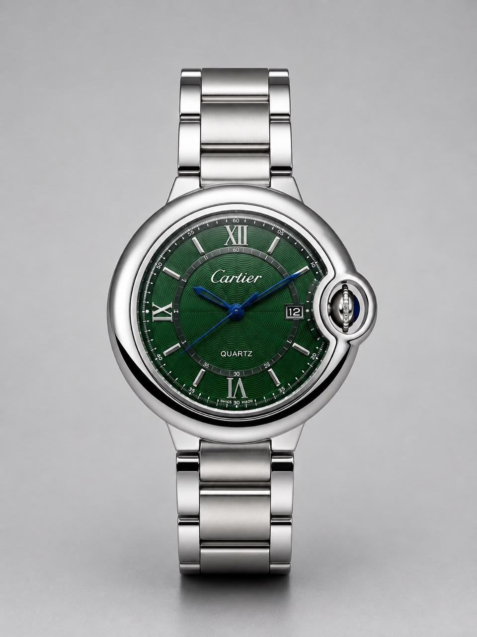 Cartier Steel Green Dial Premium Quality Men Watch 819