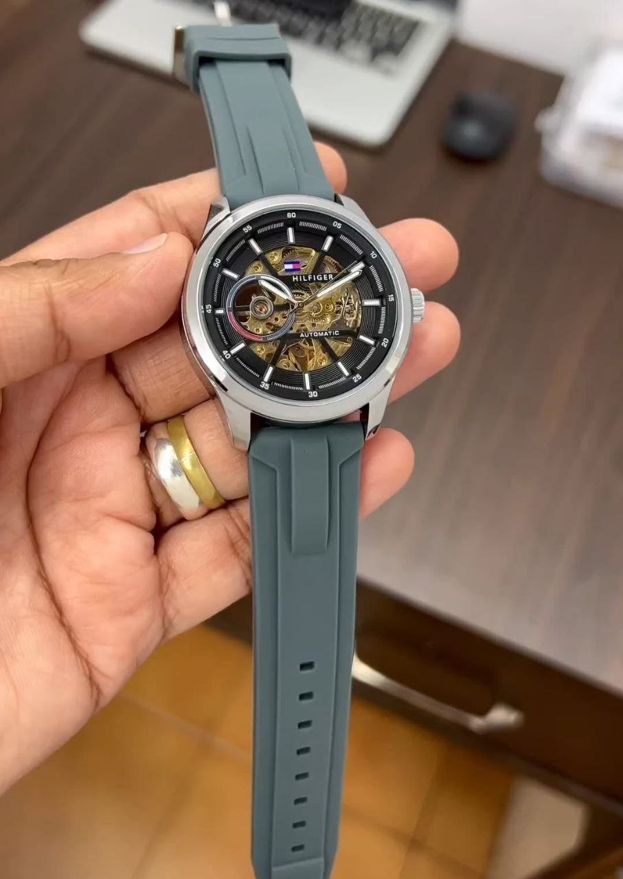 Tommy Hilfiger Black Rubber Strap Automatic Watch 21
