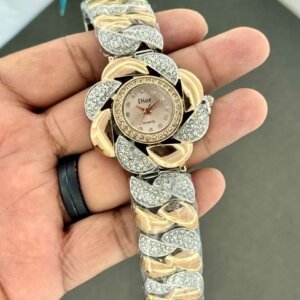 Dior Dual Tone Cream Dial Flower Pattern Fancy Beautiful Ladies Watch 14