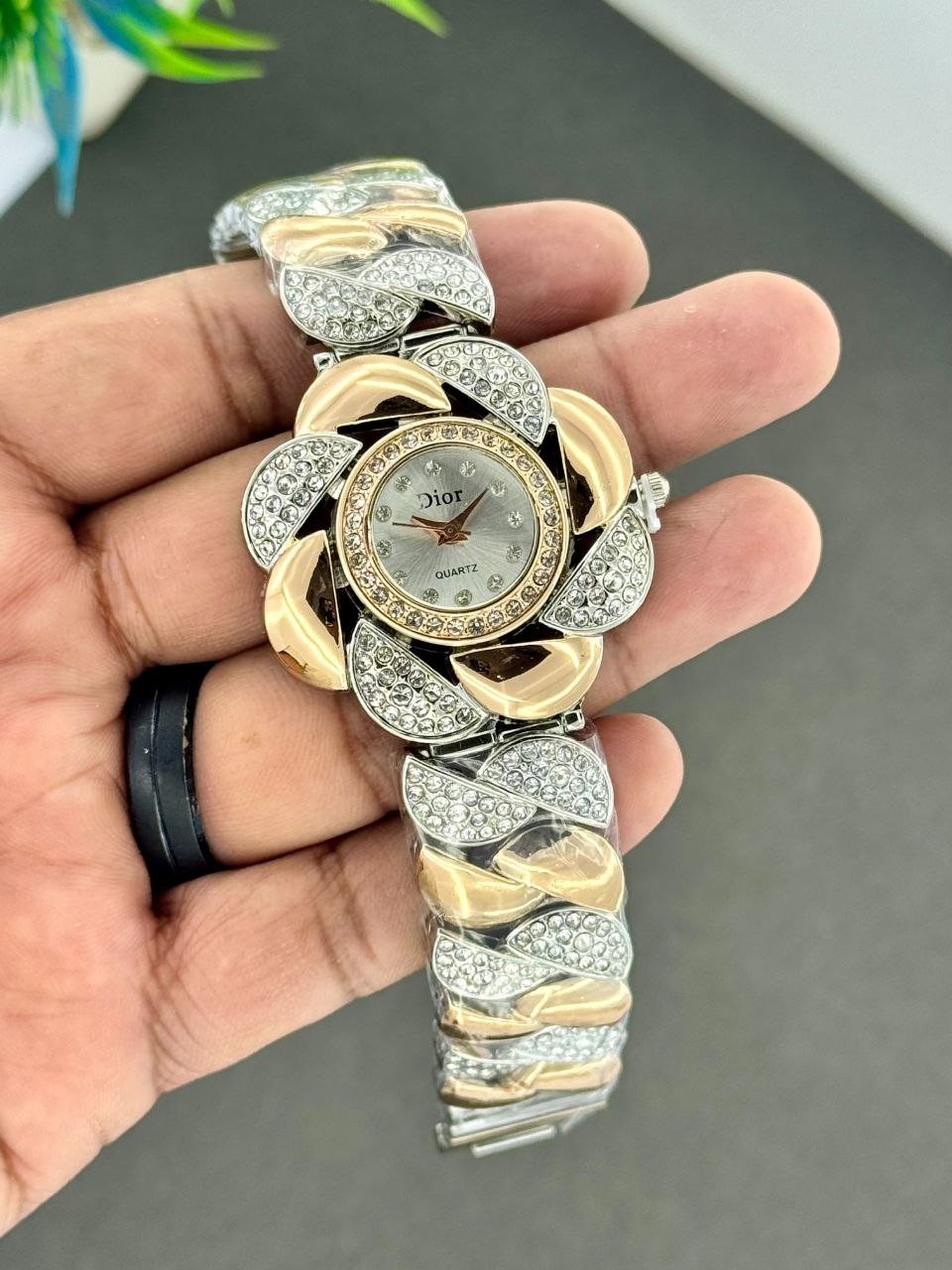 Dior Dual Tone Grey Dial Flower Pattern Fancy Beautiful Ladies Watch 15