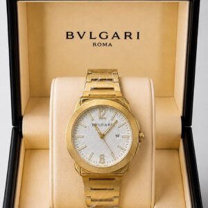 Bvlgari Golden White Dial Premium Quality Men's Watch 184