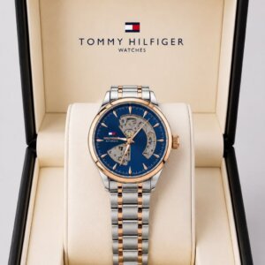 Tommy Hilfiger Dual Tone Open Heart Blue Dial Automatic Men's Watch 24
