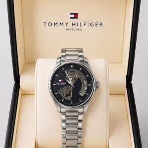 Tommy Hilfiger Stainless Steel Open Heart Black Dial Automatic Men's Watch 25