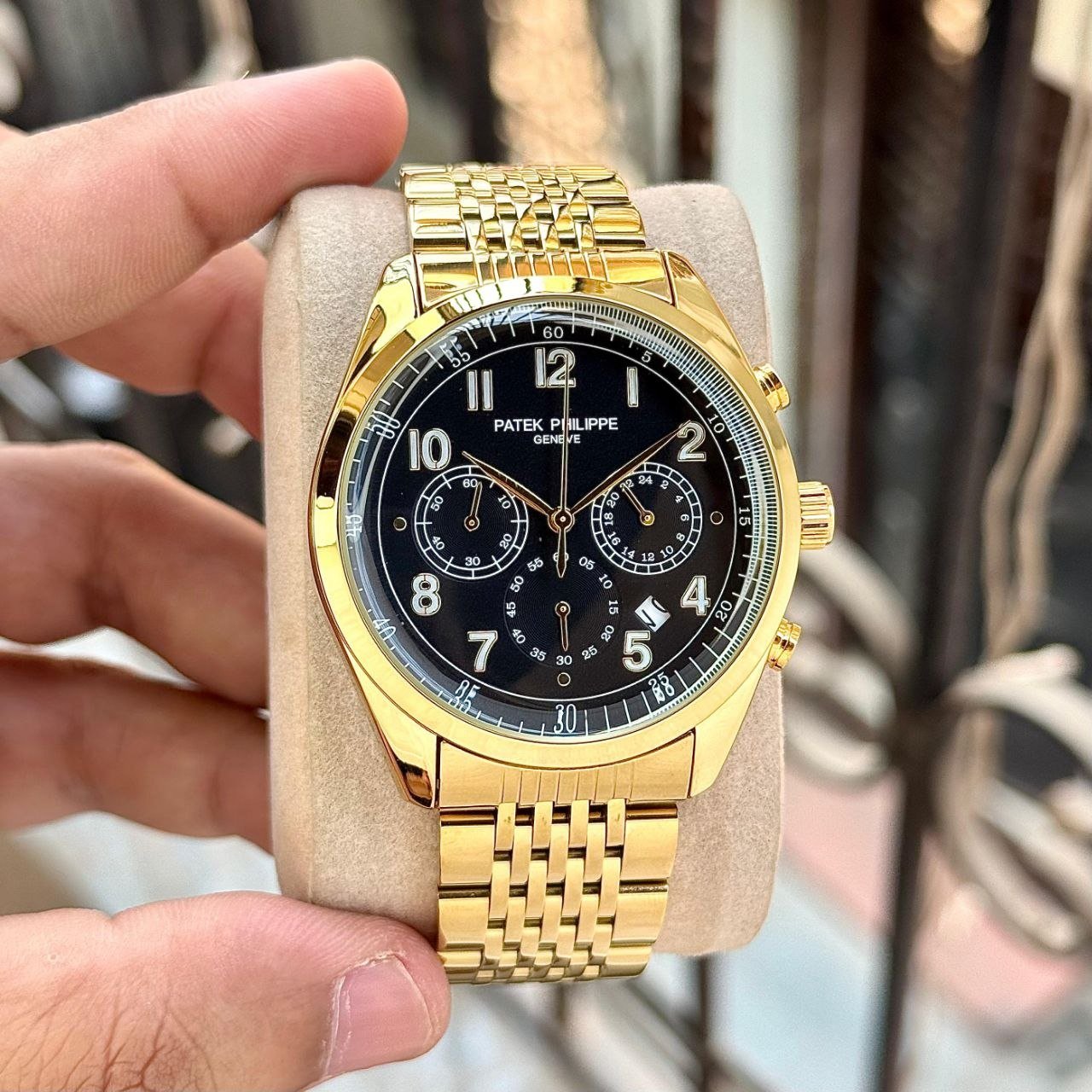 Patek Phillipe Chronograph Golden Black Dial High Quality Men's Watch 263